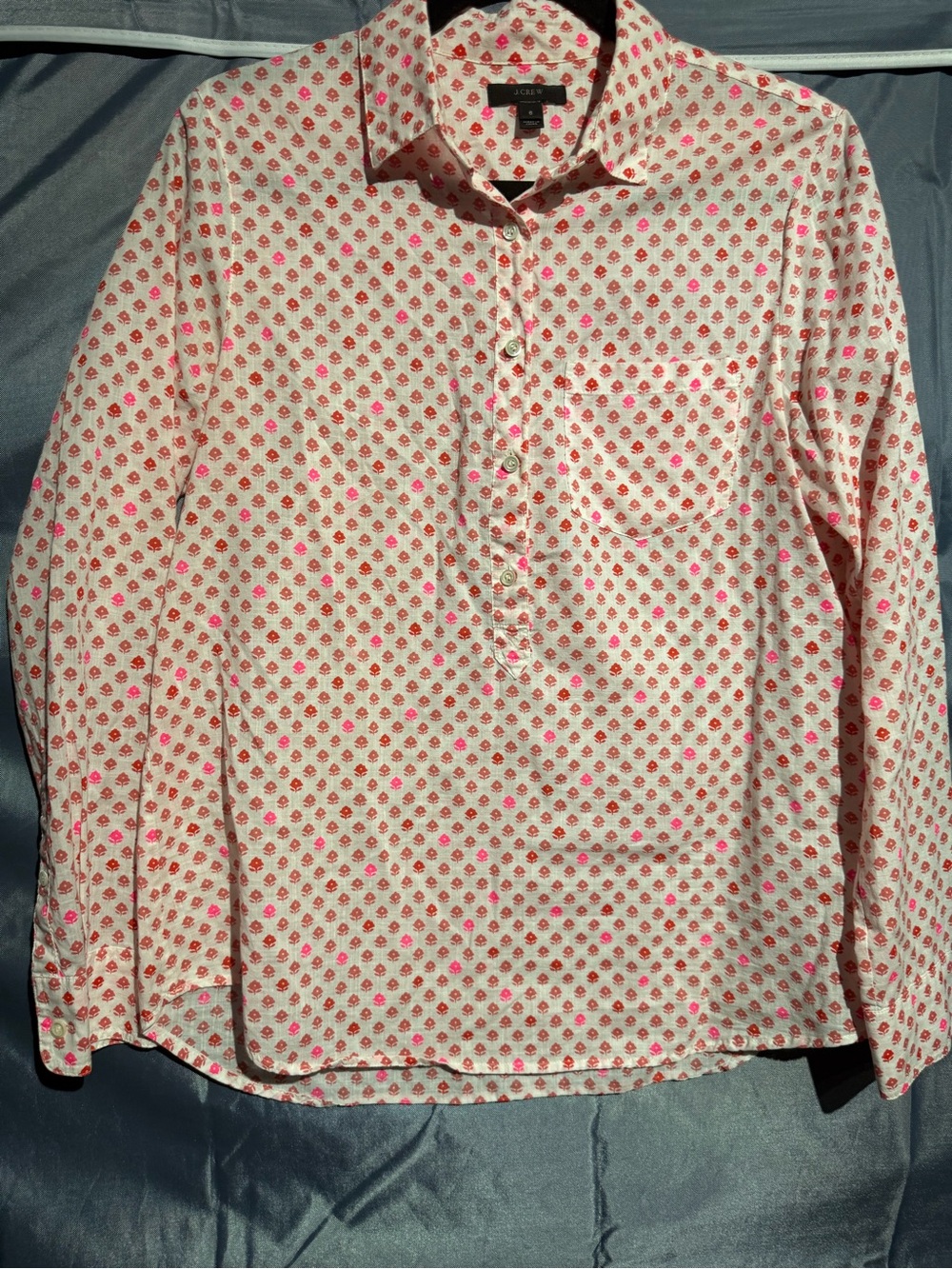 J. Crew White Button-Down Shirt with Pink Floral Print